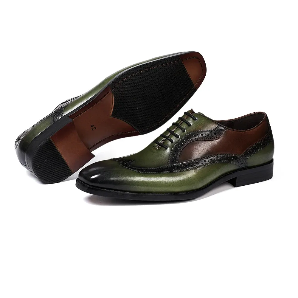 Green Color Genuine Leather Brogue Shoes