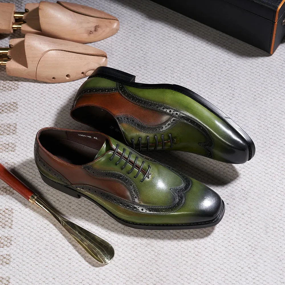 Green Color Genuine Leather Brogue Shoes