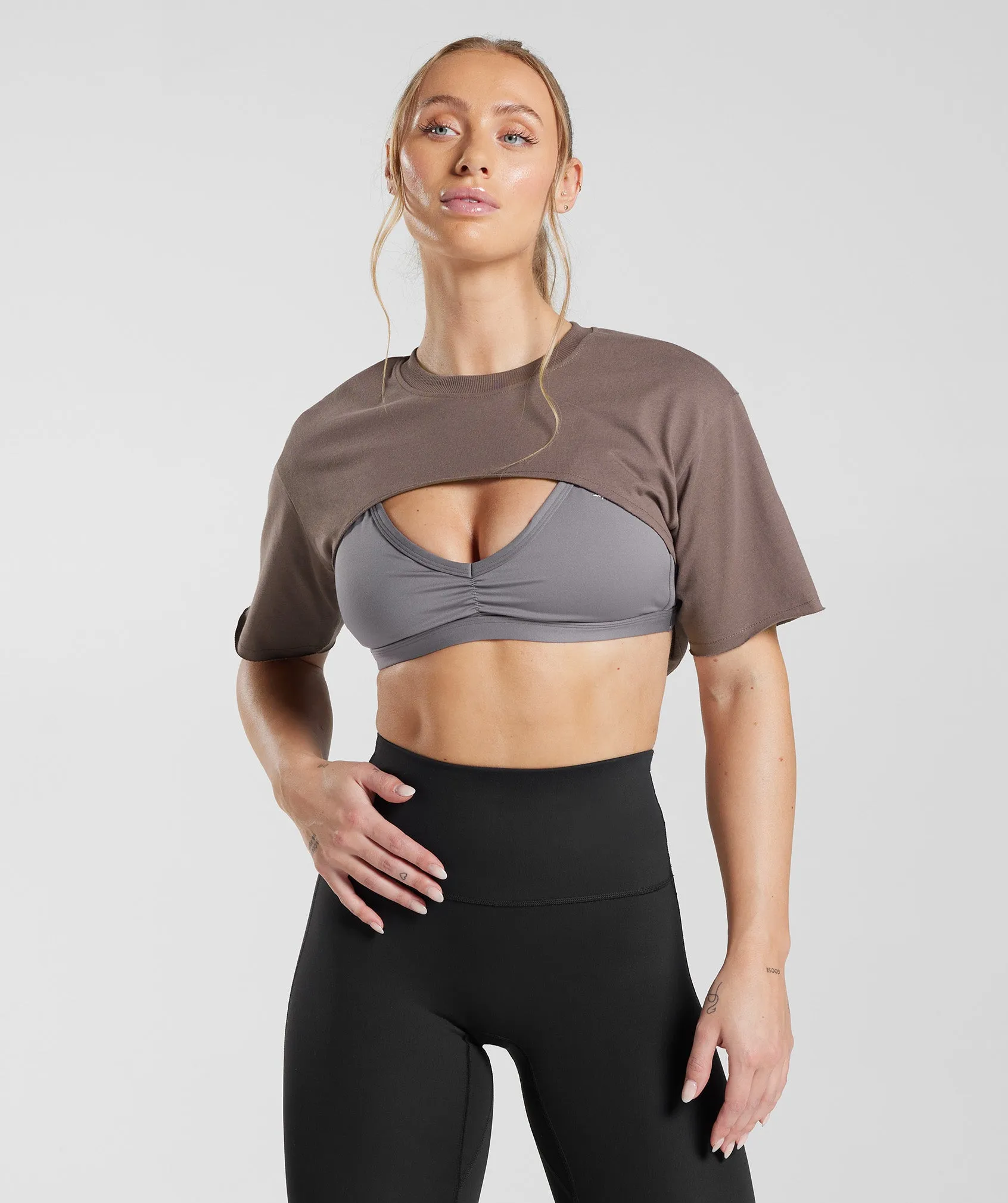 Gymshark Legacy Shrug Top - Truffle Brown