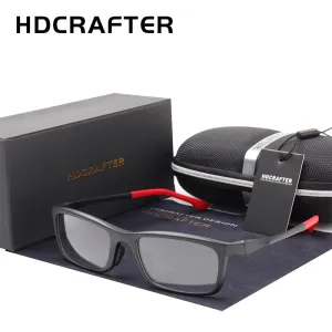 Hdcrafter Men's Full Rim TR 90 Titanium Rectangle Frame Sports Photochromic Custom Lens Eyeglasses 17209