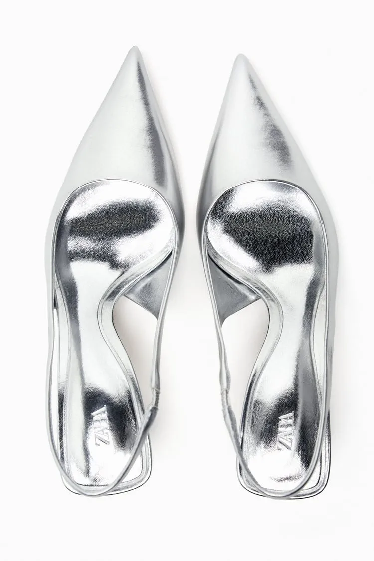 HEELED SLINGBACK METALLIC SHOES