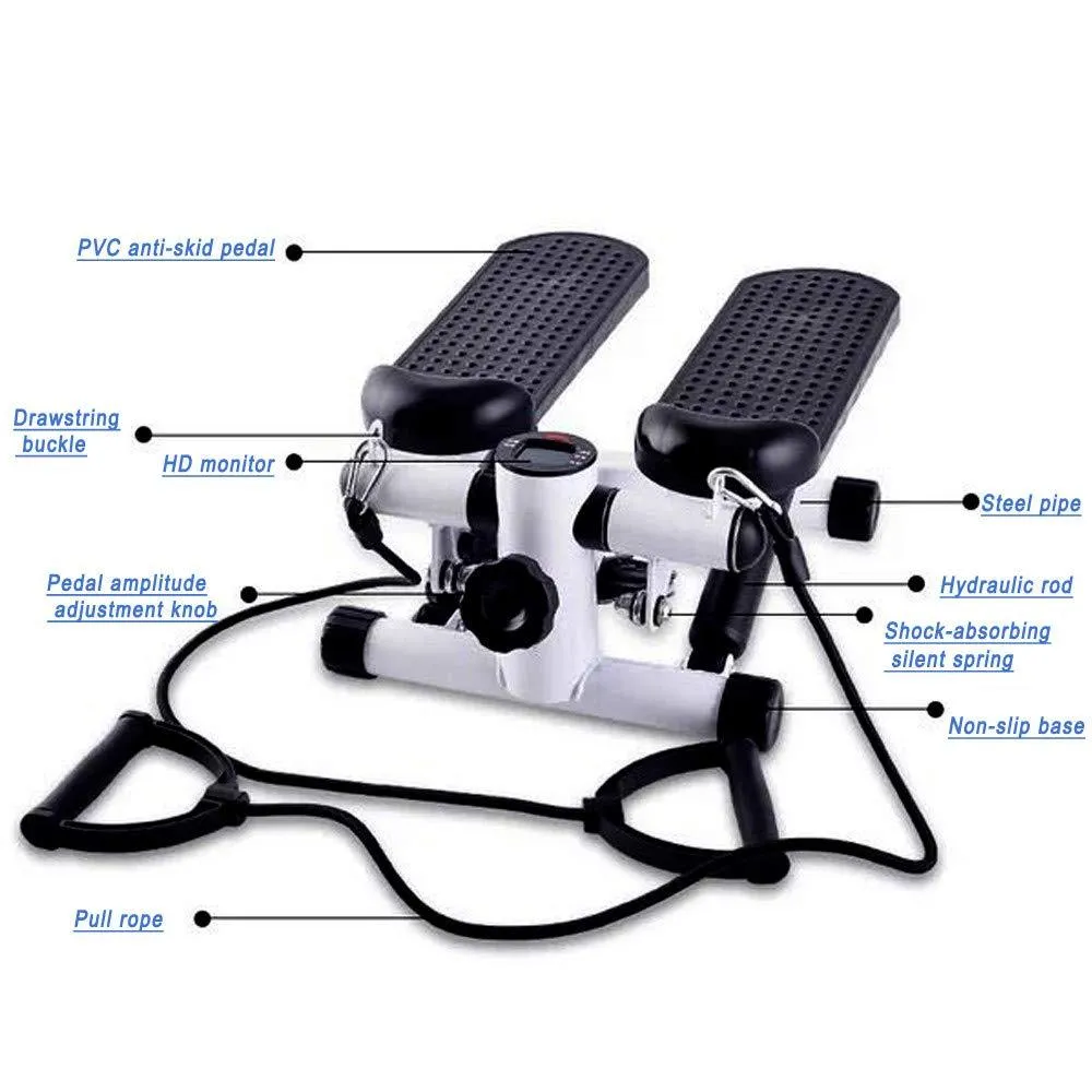 Hohaski Portable Mute Stepper Pedal, Lightweight Household Office Air Stepper Climber Exercise Sports Stepper Legs Health & Fitness Mini Stepper Step Machines with Resistance Bands for Wowen Man