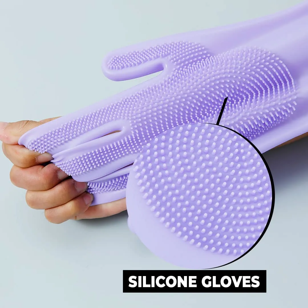 Homestic Multi-Purpose Silicon Gloves For Kitchen Cleaning, Pet Grooming & Gardening|Reusable Gardening Gloves|Heat Resistant For Better Protection|Non-Slippery & Durable |LG2002-2|Purple