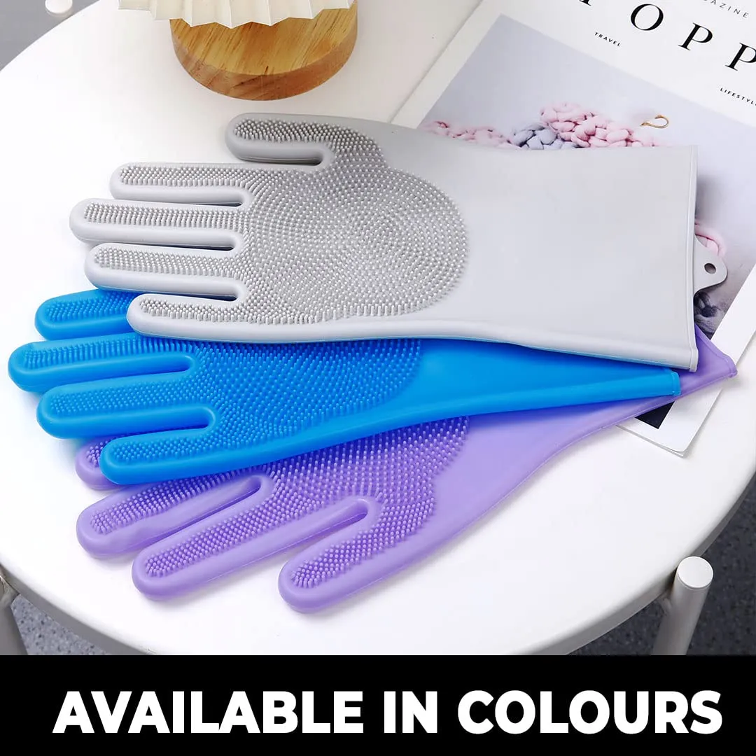 Homestic Multi-Purpose Silicon Gloves For Kitchen Cleaning, Pet Grooming & Gardening|Reusable Gardening Gloves|Heat Resistant For Better Protection|Non-Slippery & Durable |LG2002-2|Purple