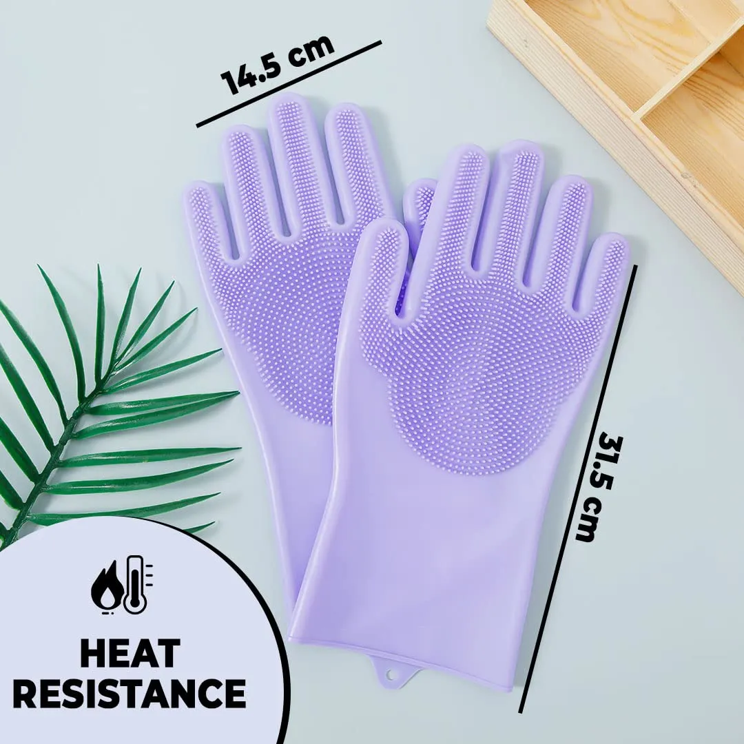 Homestic Multi-Purpose Silicon Gloves For Kitchen Cleaning, Pet Grooming & Gardening|Reusable Gardening Gloves|Heat Resistant For Better Protection|Non-Slippery & Durable |LG2002-2|Purple