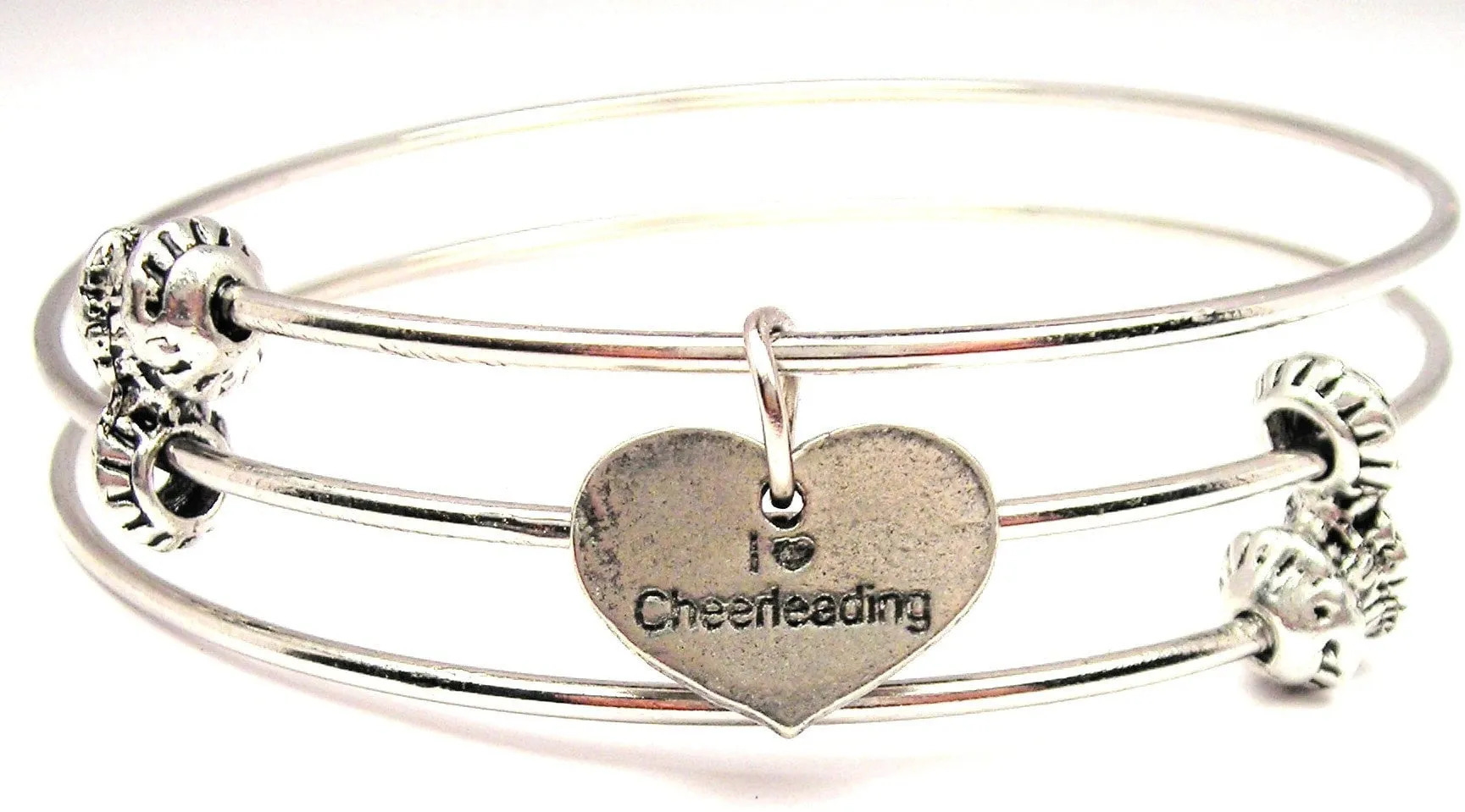 I Love Cheerleading Triple Style Expandable Bangle Bracelet