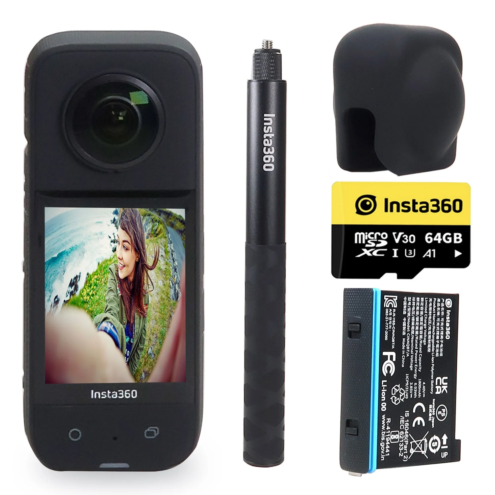 Insta360 X3 360° Action 72MP 4K Video Rugged and Waterproof Camera Adventure Kit with AI-Powered Photo Editing 64GB Memory Selphie Stick   More