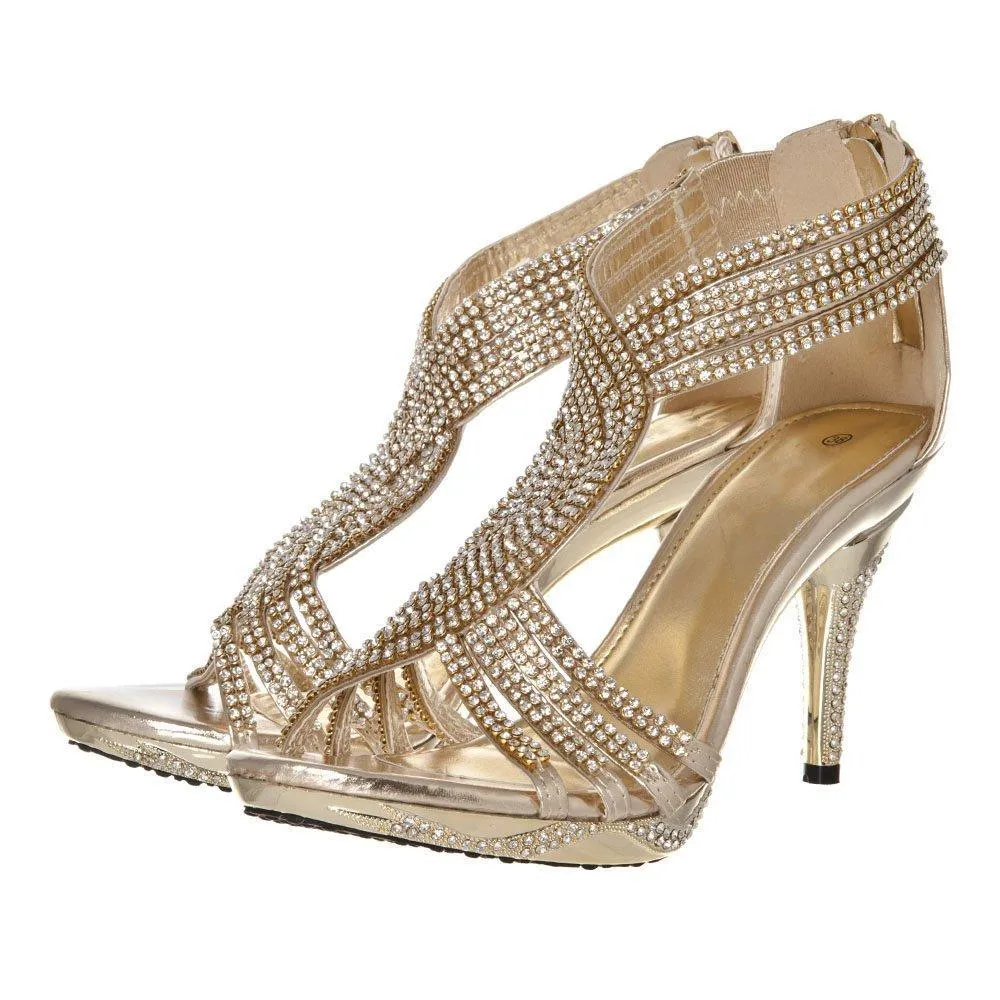 Jazz Open Toe High Heel Strappy Diamante Sandal