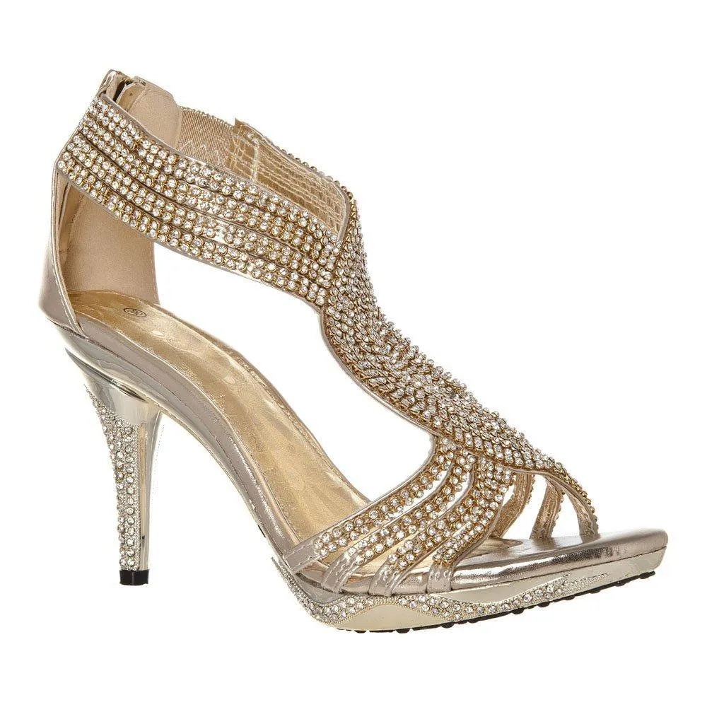 Jazz Open Toe High Heel Strappy Diamante Sandal