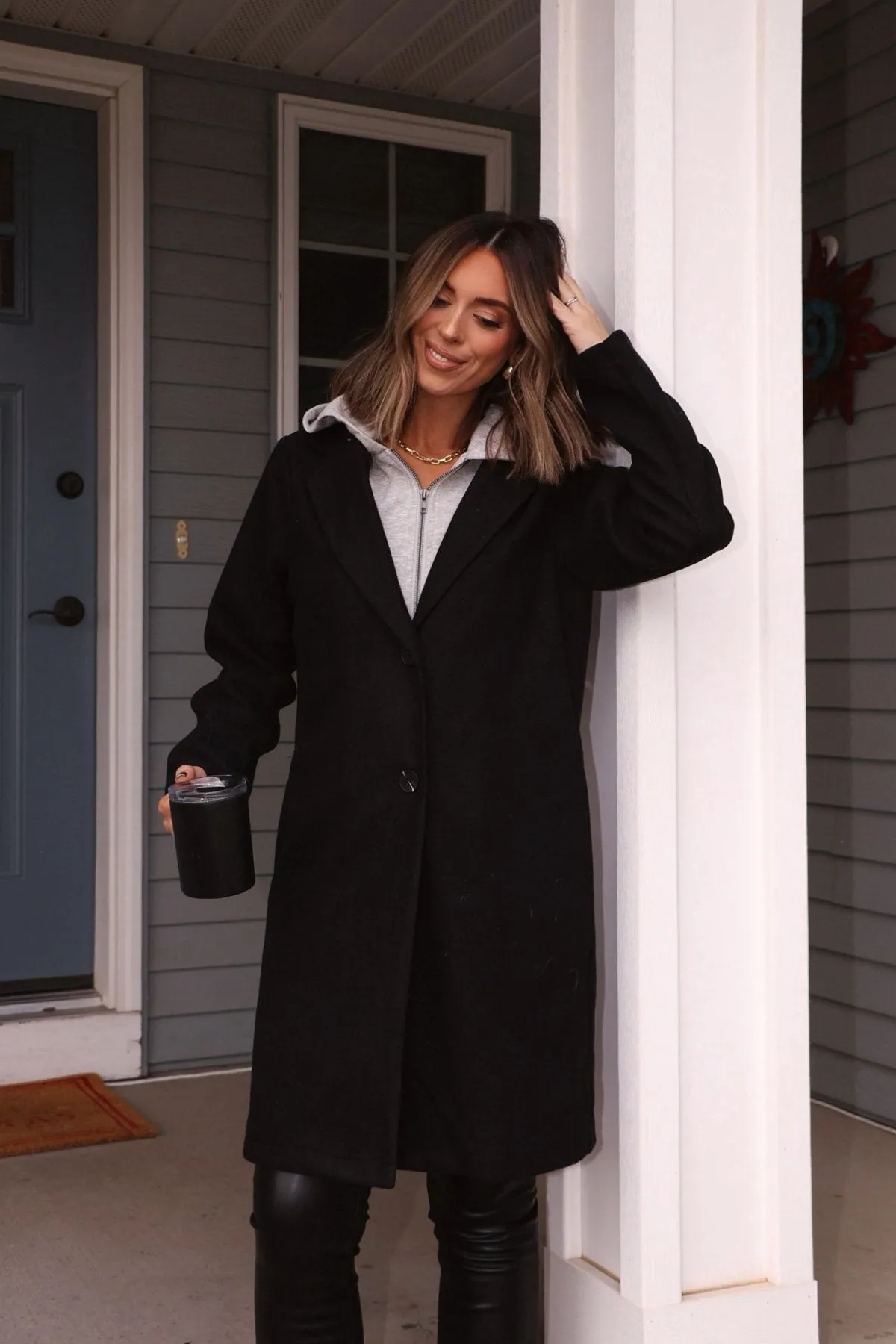 Josie Black Contrast Hooded Coat