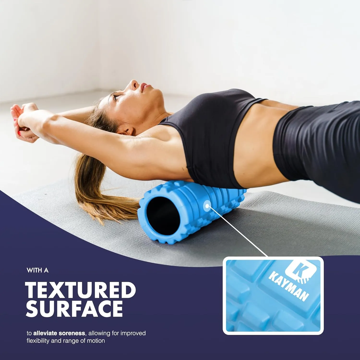 Kayman Massage Roller: High-Density Foam Deep Tissue Relief & Sports Recovery Tool for Back Pain, Balance, and Blood Flow Stimulation