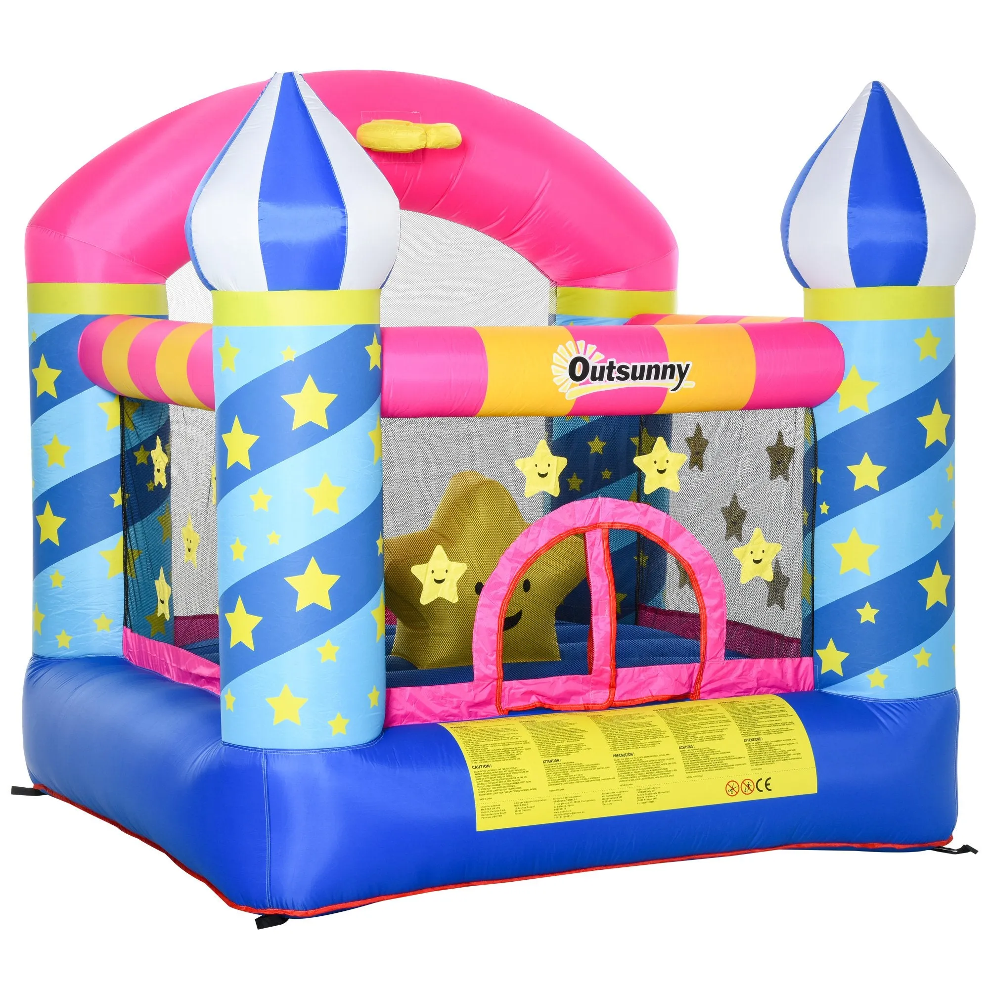 Kids Bounce Castle House Inflatable Trampoline Basket with Inflator for Age 3-12 Castle Stars Design 2.25 x 2.2 x 2.15m