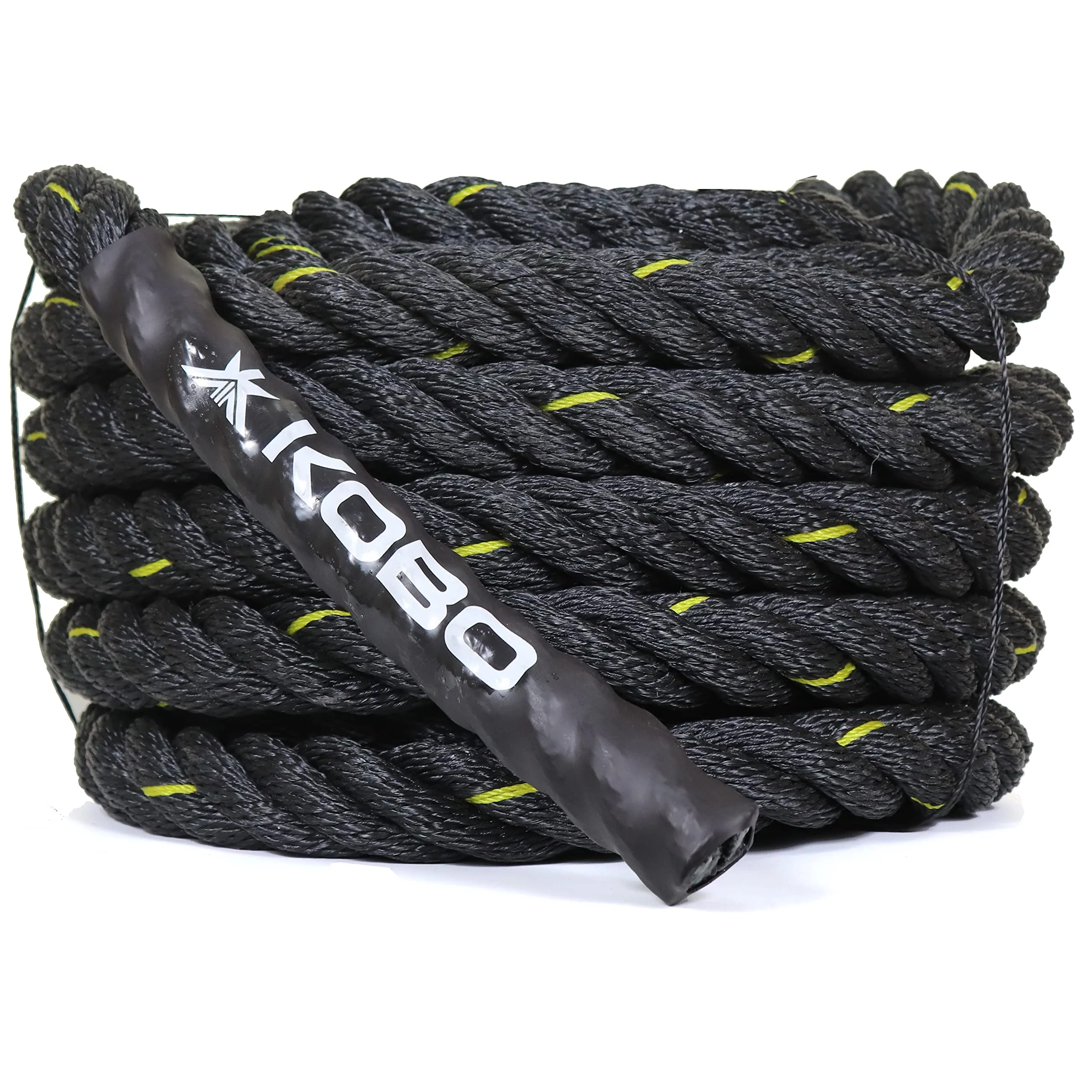 Kobo Rope Pro Black Professional Battle Rope Exercise Bottle Rope Gym 1.5-inch Thick (30 Feet)