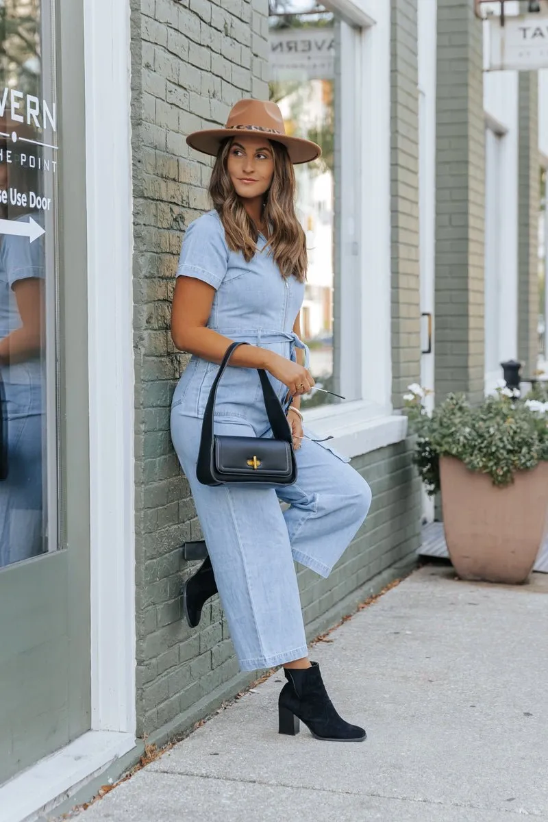 Light Denim Waist Tie Jumpsuit - FINAL SALE