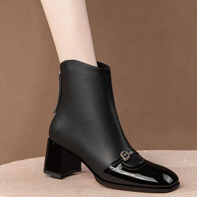 LuxeSquare Exotic Zipper Middle Heel Boots