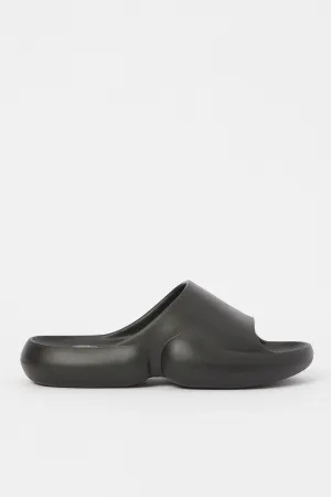 Men Black Moulded Platform Slide