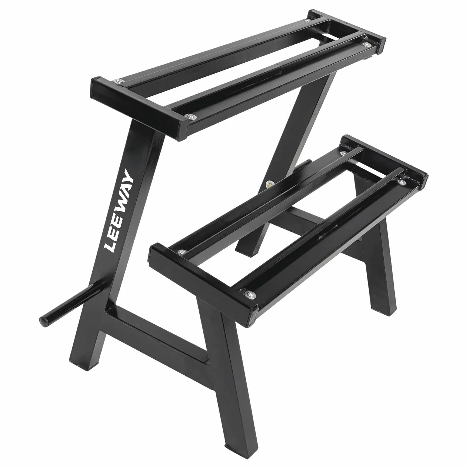 National Bodyline Leeway 2-Tier Steel Dumbbell Weight Rack Storage Stand and Standard Weight Multilevel Weight Storage Organizer for Home Gym, Black (2-Tier Dumbbell Rack)