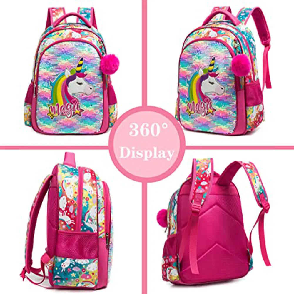 (NET) Backpack Set for Girls  Magic Glitter Lightweight School Backpack Shiny Backpack with Lunch Box / 1048-3