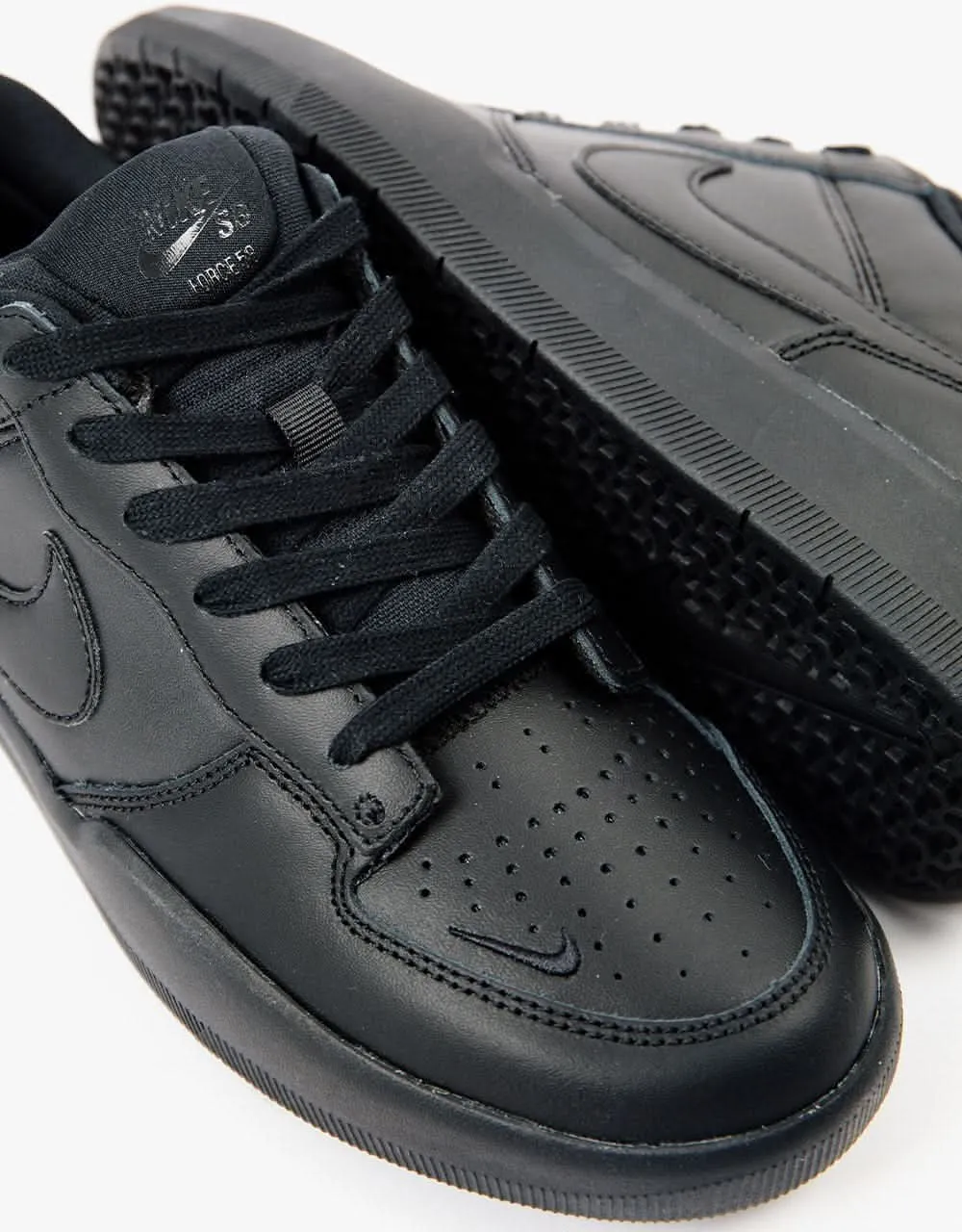 Nike SB Force 58 Premium Leather Skate Shoes - Black/Black-Black-Black