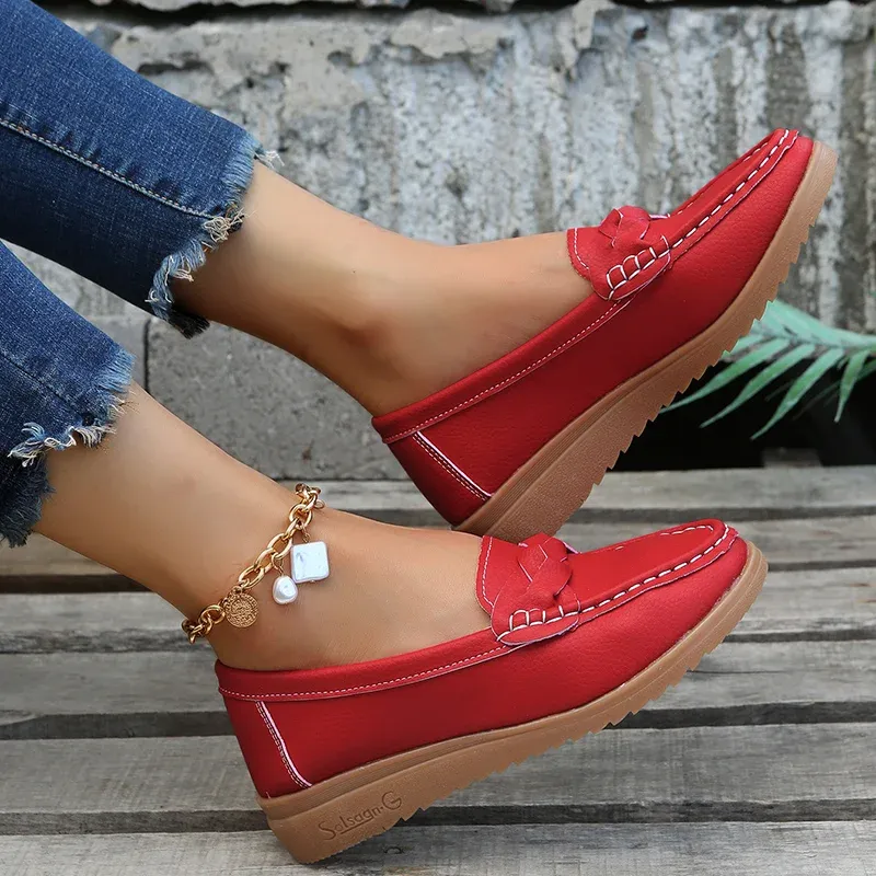 Orthopedic Women Shoes Soft Leather Slip On Walking Loafers Shoes