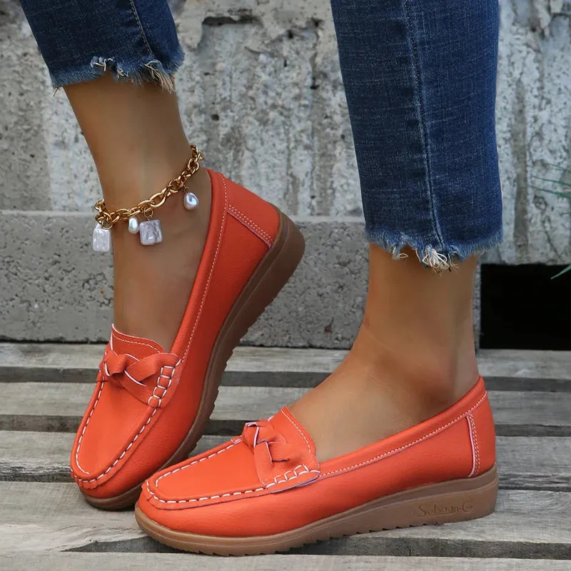 Orthopedic Women Shoes Soft Leather Slip On Walking Loafers Shoes