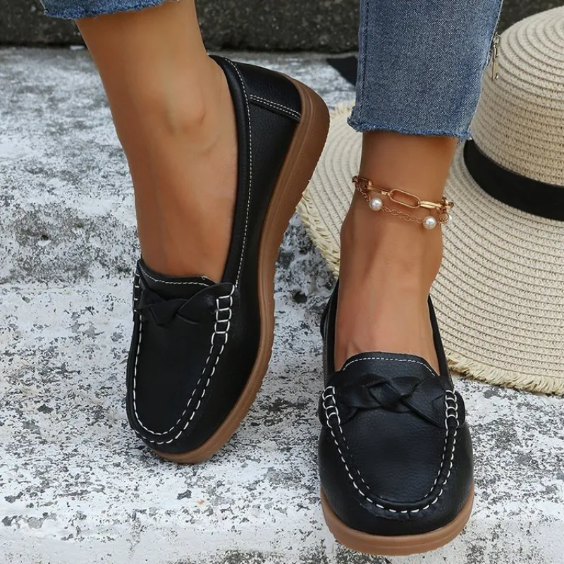 Orthopedic Women Shoes Soft Leather Slip On Walking Loafers Shoes