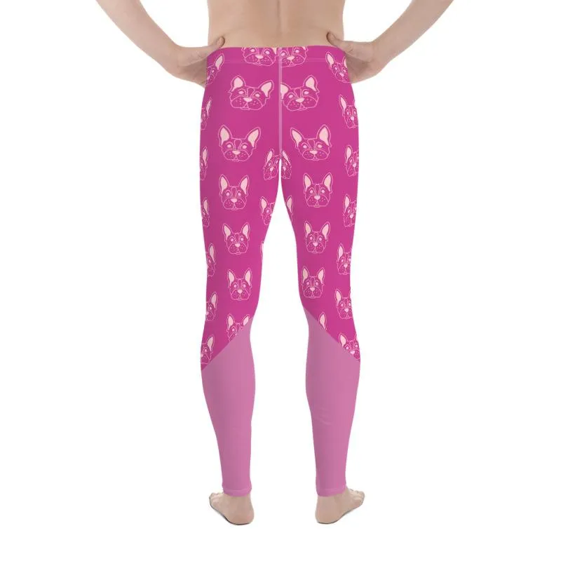 Pink French Bulldog Designer Men's Leggings Meggings Compression Best Tights Pants- Made in USA/ EU/ MX