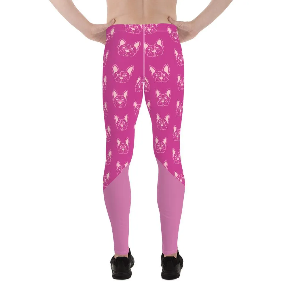 Pink French Bulldog Designer Men's Leggings Meggings Compression Best Tights Pants- Made in USA/ EU/ MX