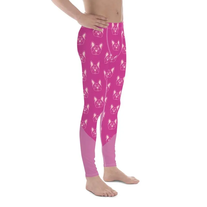 Pink French Bulldog Designer Men's Leggings Meggings Compression Best Tights Pants- Made in USA/ EU/ MX