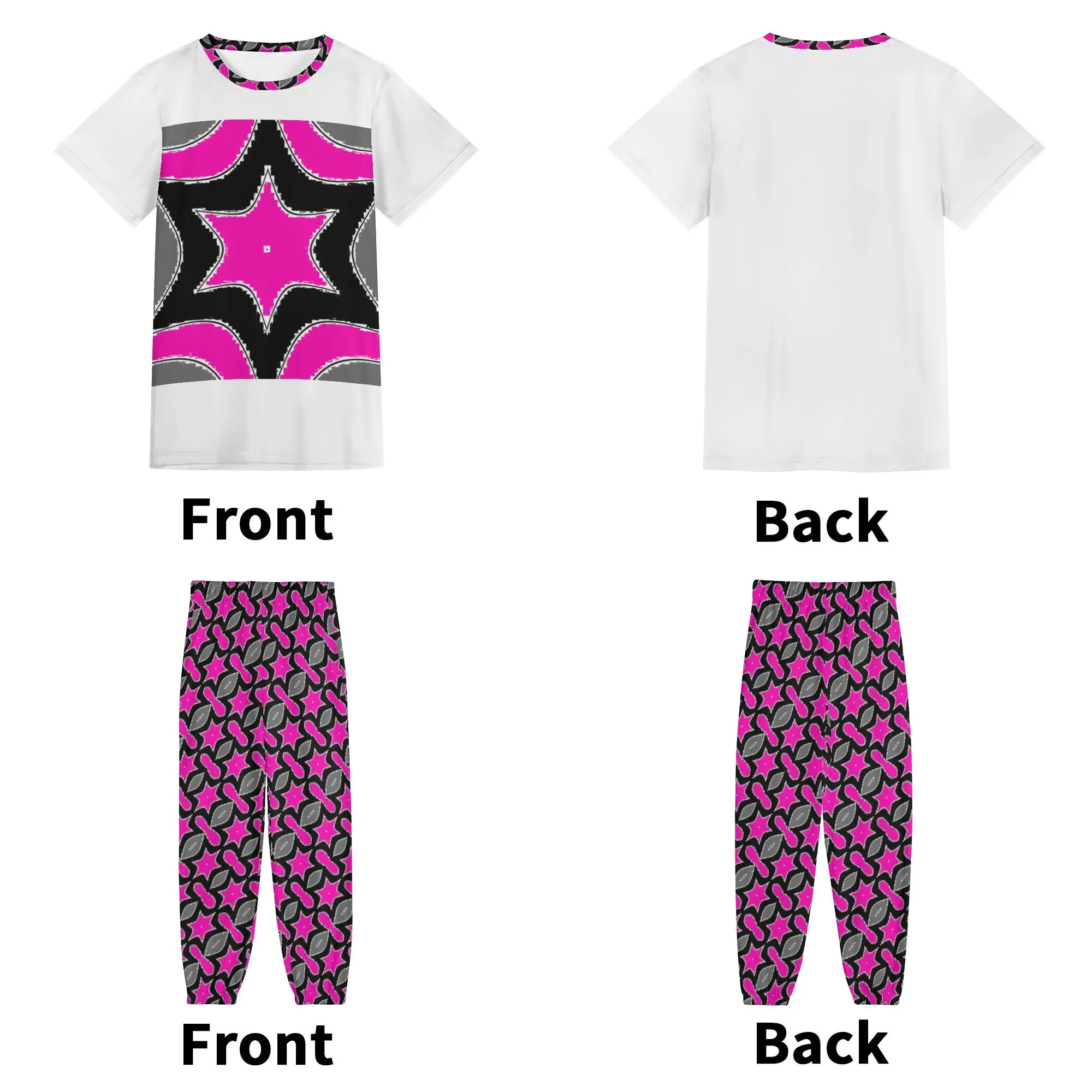 Pink Star Womens Short Sleeve Sports Outfit Set