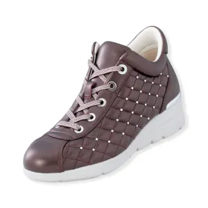 Quilted design Sheepskin leather Sneakers with Swarovski crystal decorations  #FJ070