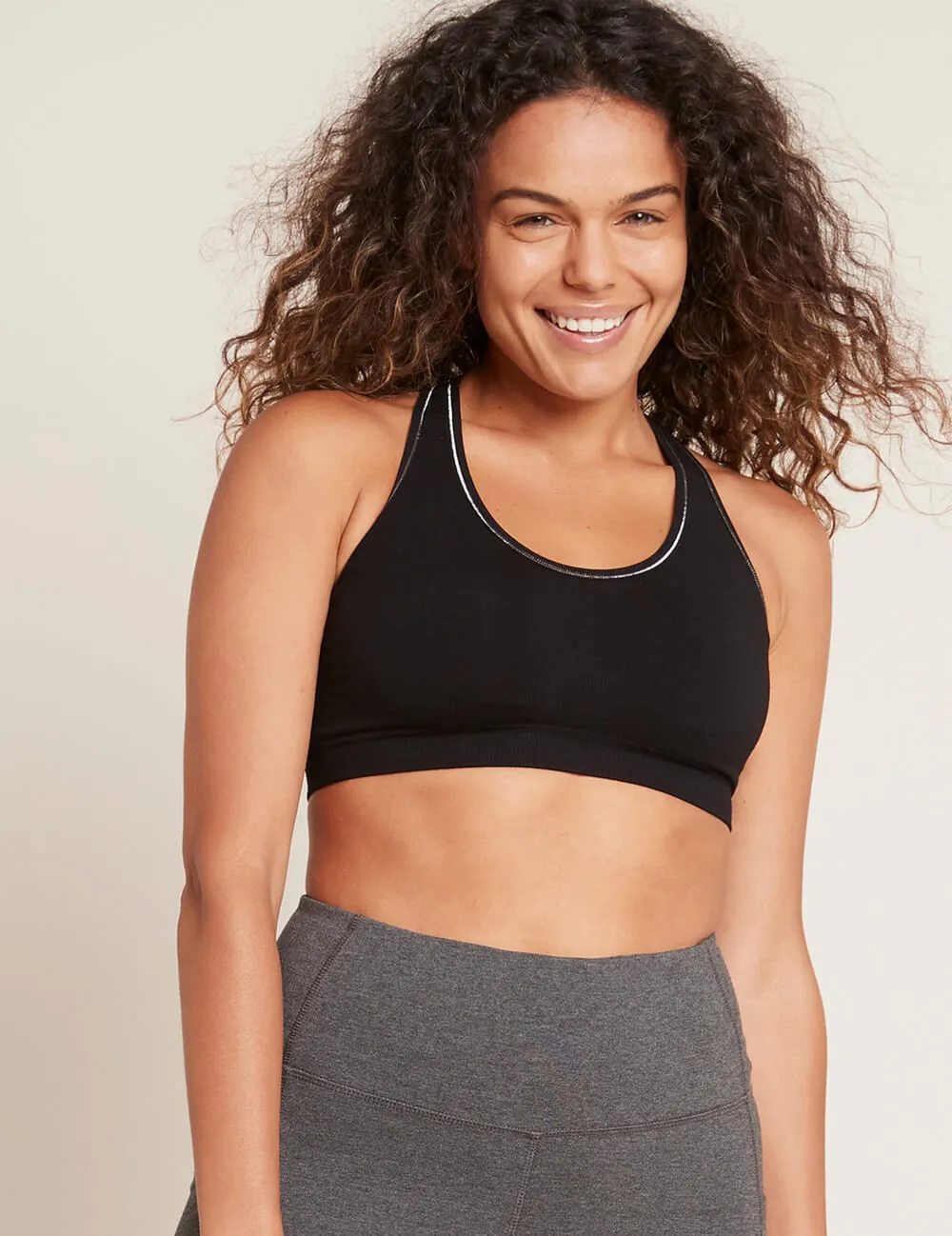 Racerback Sports Bra - Black/Silver Stitch