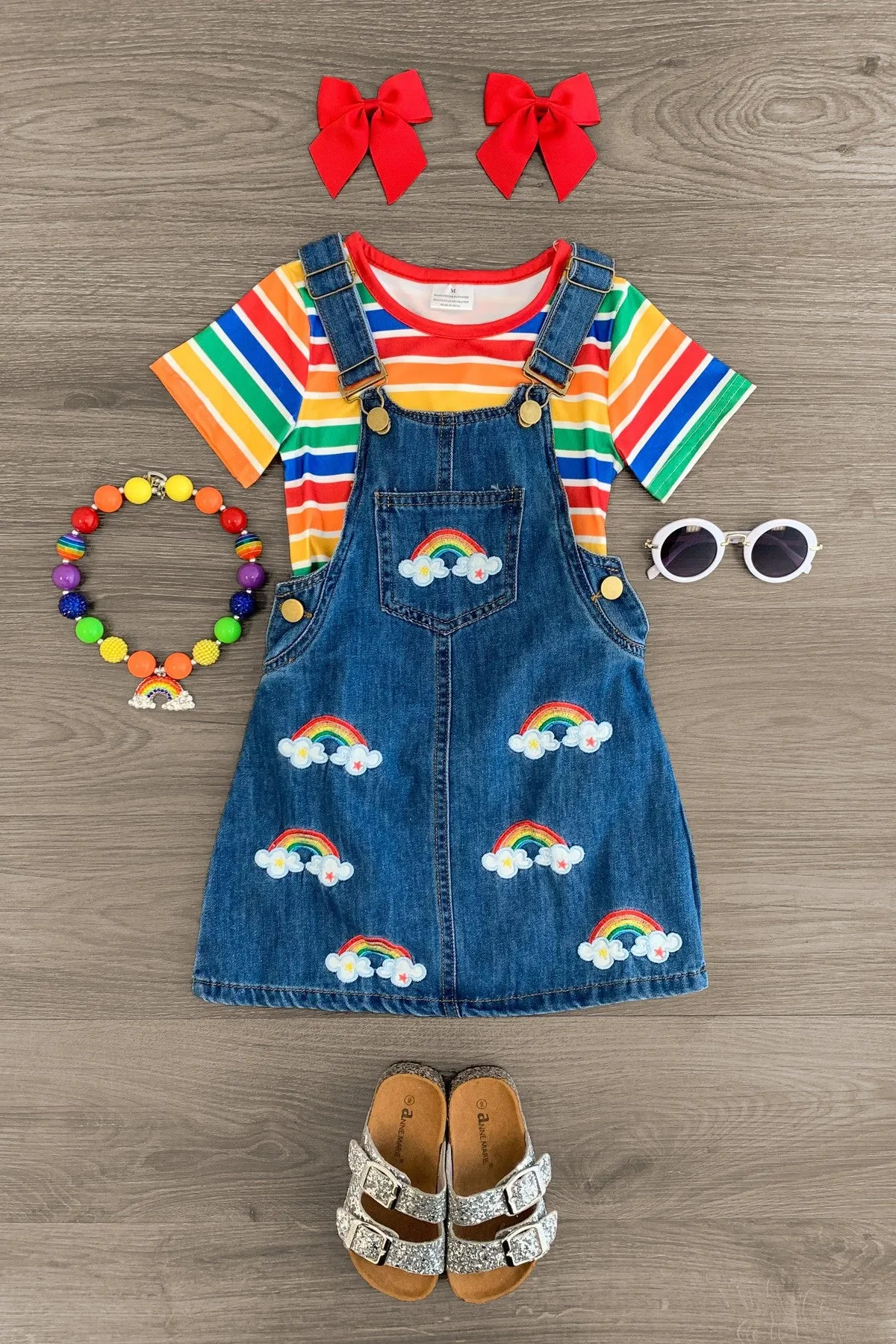 Rainbow Stripe Overall Dress Set