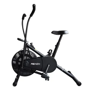 Reach AB 110 Upright Air Bike with Moving/Stationary Handle | Adjustable Resistance with Cushioned Seat | Max User Weight 110 Kg | Exercise Fitness Cycle | Cardio Equipment Machine | Home Gym Workout