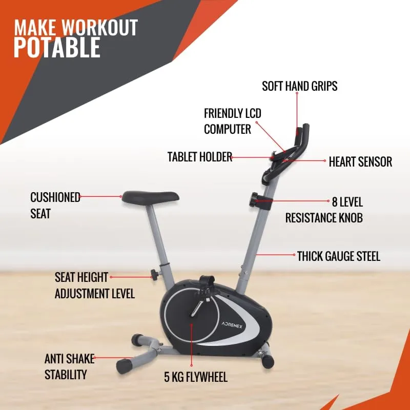 REACH Magnito 100 Bike Magnetic Exercise Cycle Manual For Home Gym Best Upright Bike Upright Stationary Exercise Bike (Black, Grey)