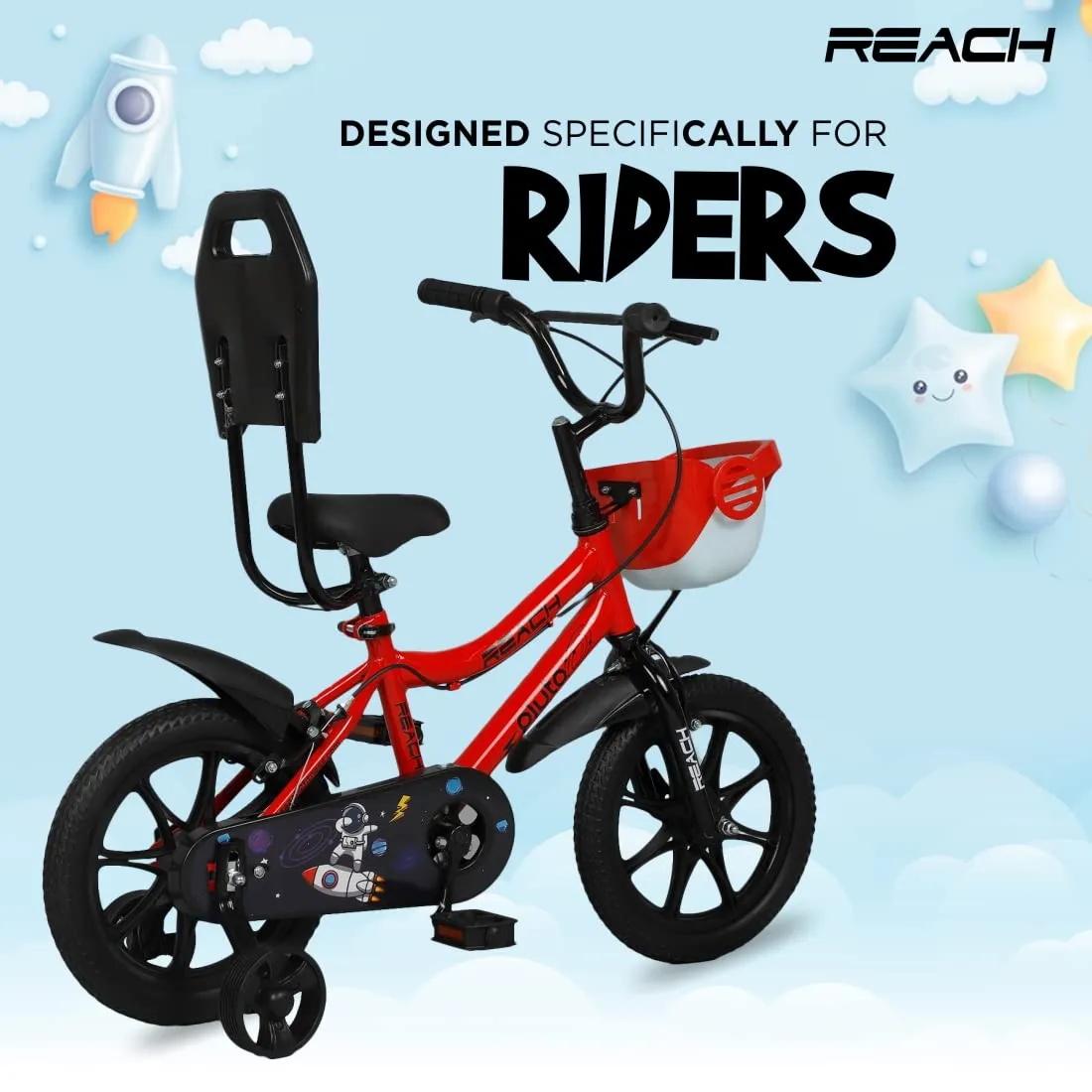 Reach Pluto 14T Juniors Kids Cycle with ‎Training Wheels, for Boys & Girls | 90% Assembled | Frame Size:12 Inch | Ideal for Height: 3 ft   | Ideal for Ages 2-5 Years