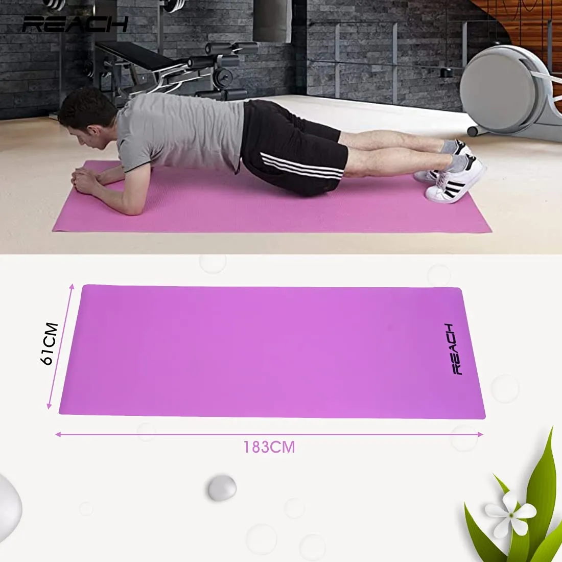 Reach Yoga Mat for Gym Workout and Yoga Exercises with 6 mm Thickness, Anti Slip Exercise Mat With Skin Friendly Material Suitable for Men & Women