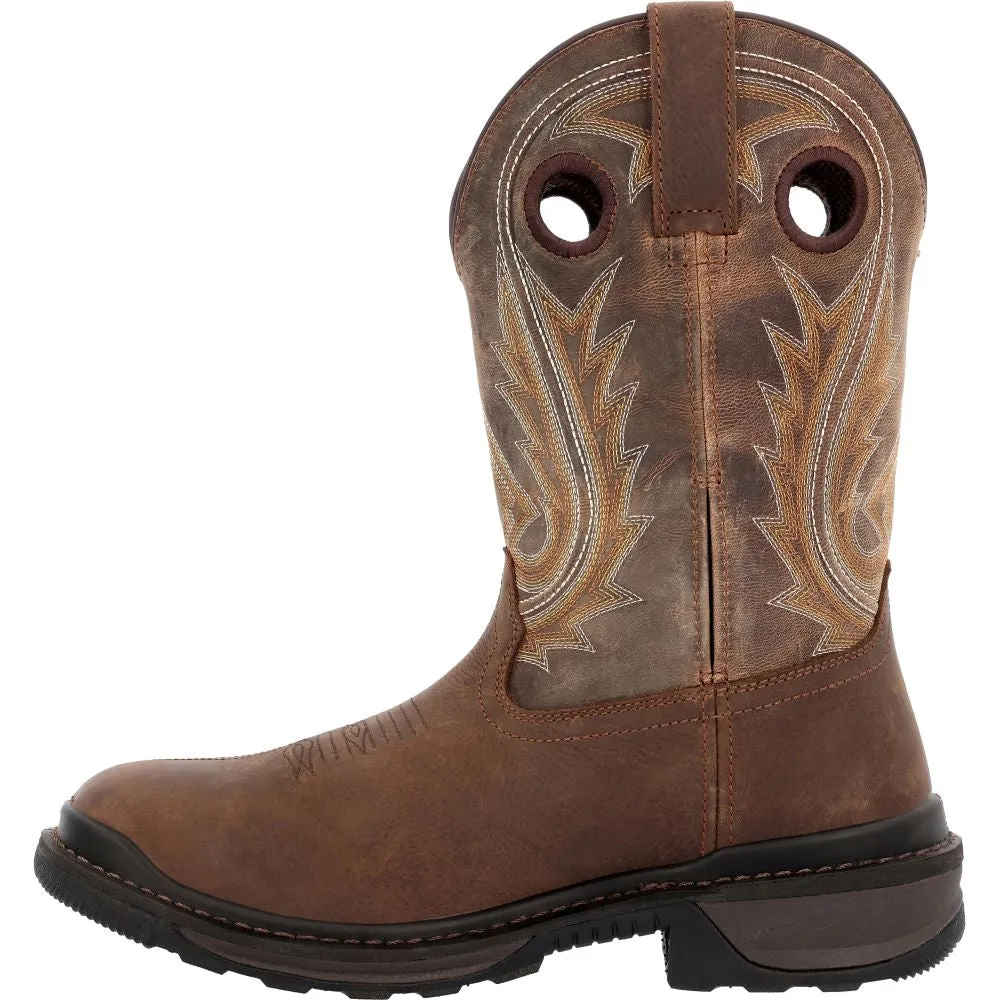 'Rocky' Men's 11" Ram's Horn EH Western Square Toe - Western Dark Brown