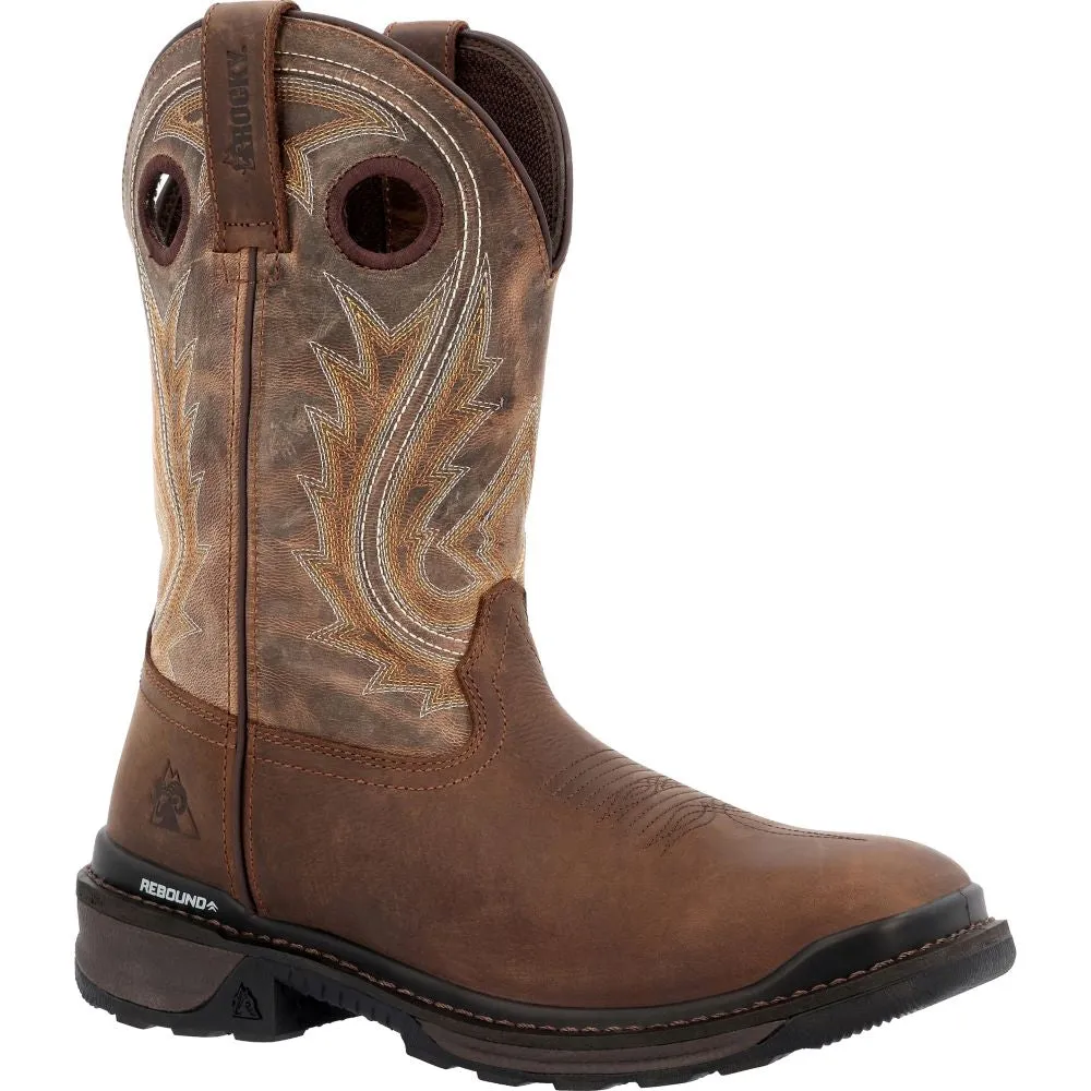 'Rocky' Men's 11" Ram's Horn EH Western Square Toe - Western Dark Brown