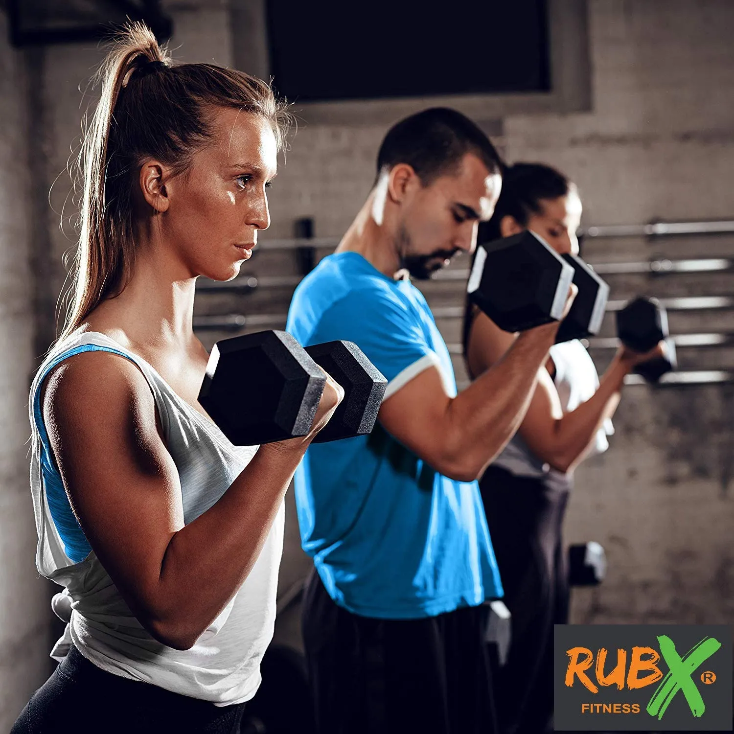 RUBX Rubber Coated Professional Exercise Hex Dumbbells (Pack Of 2) 5 Kg X 2Pc (Total = 10 Kg), Silver