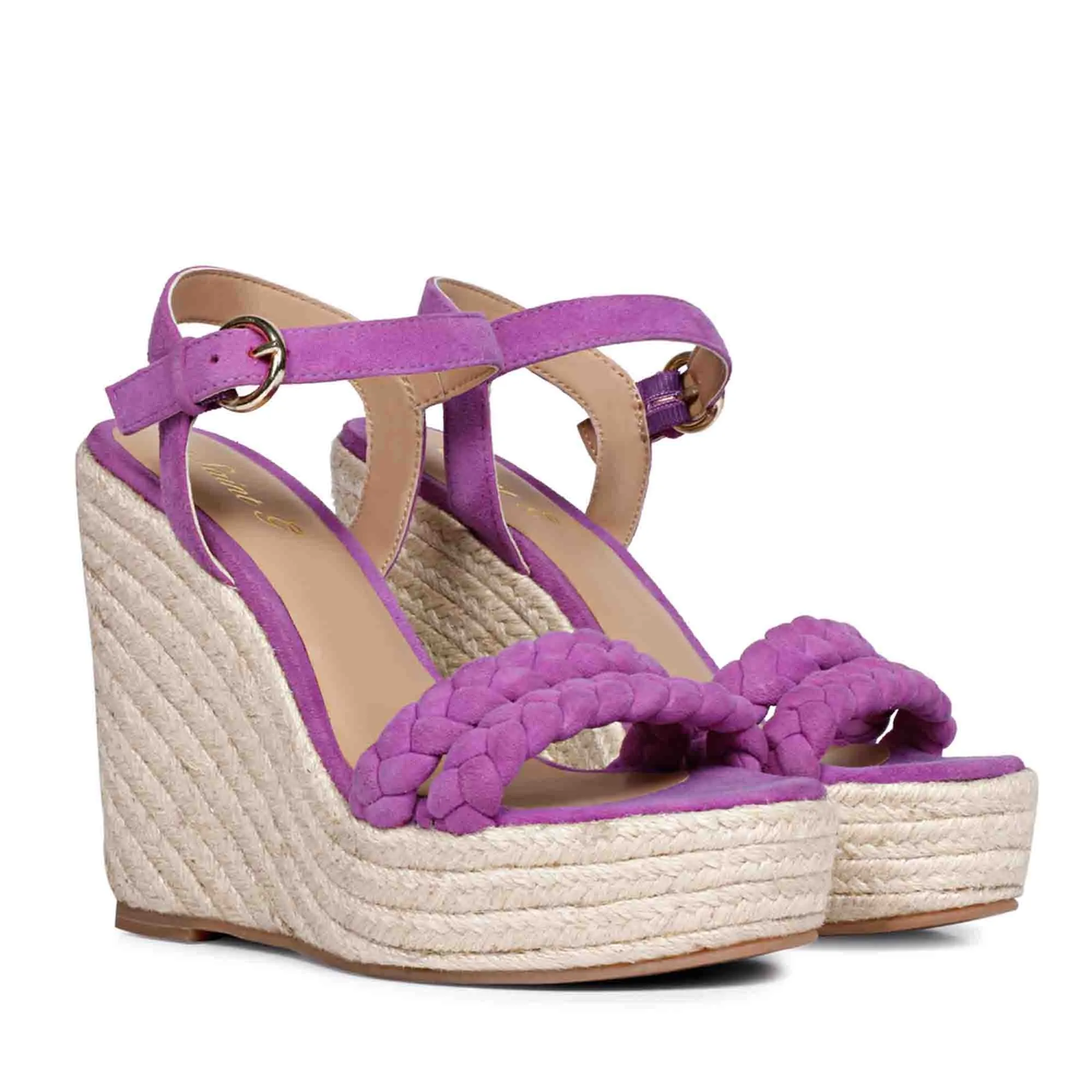 Saint Clarisse Woven Purple Suede Leather Wedge Heels