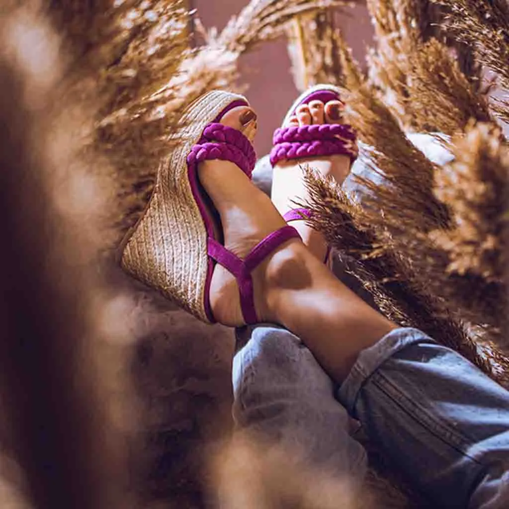 Saint Clarisse Woven Purple Suede Leather Wedge Heels