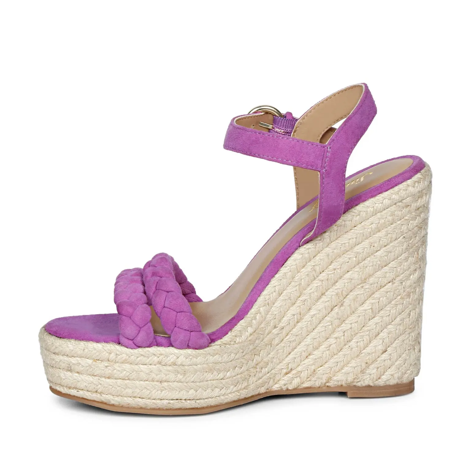 Saint Clarisse Woven Purple Suede Leather Wedge Heels