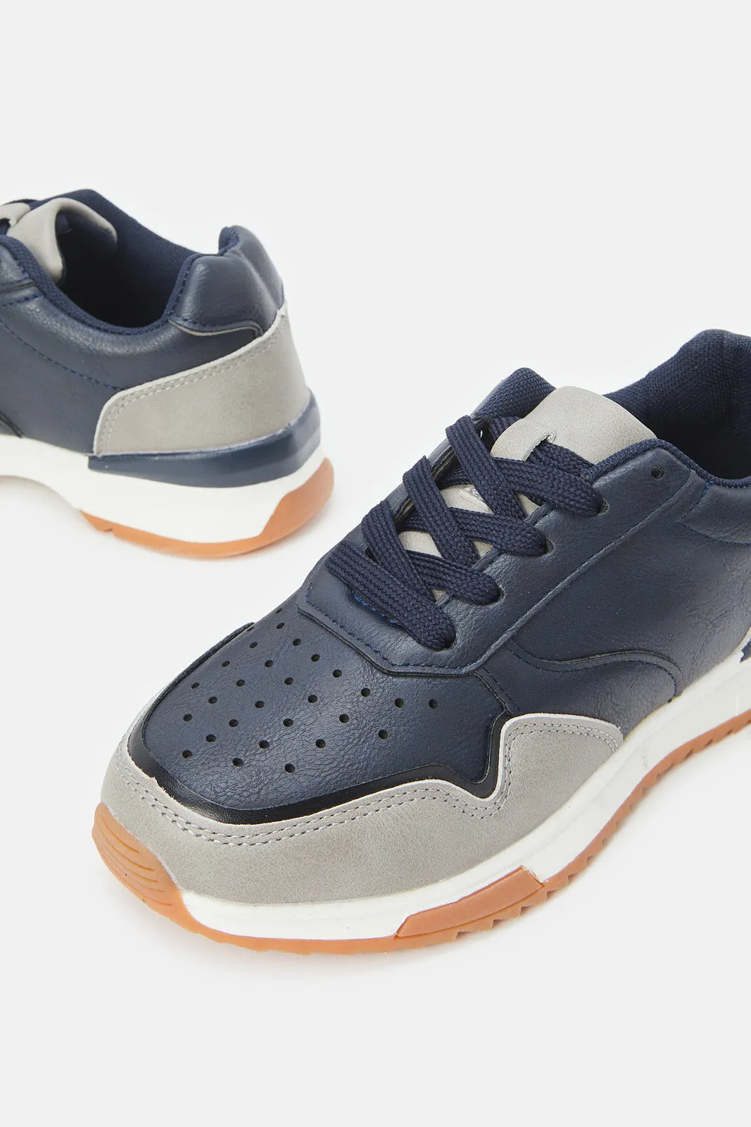 Senior Boys Navy Color Block Sneakers