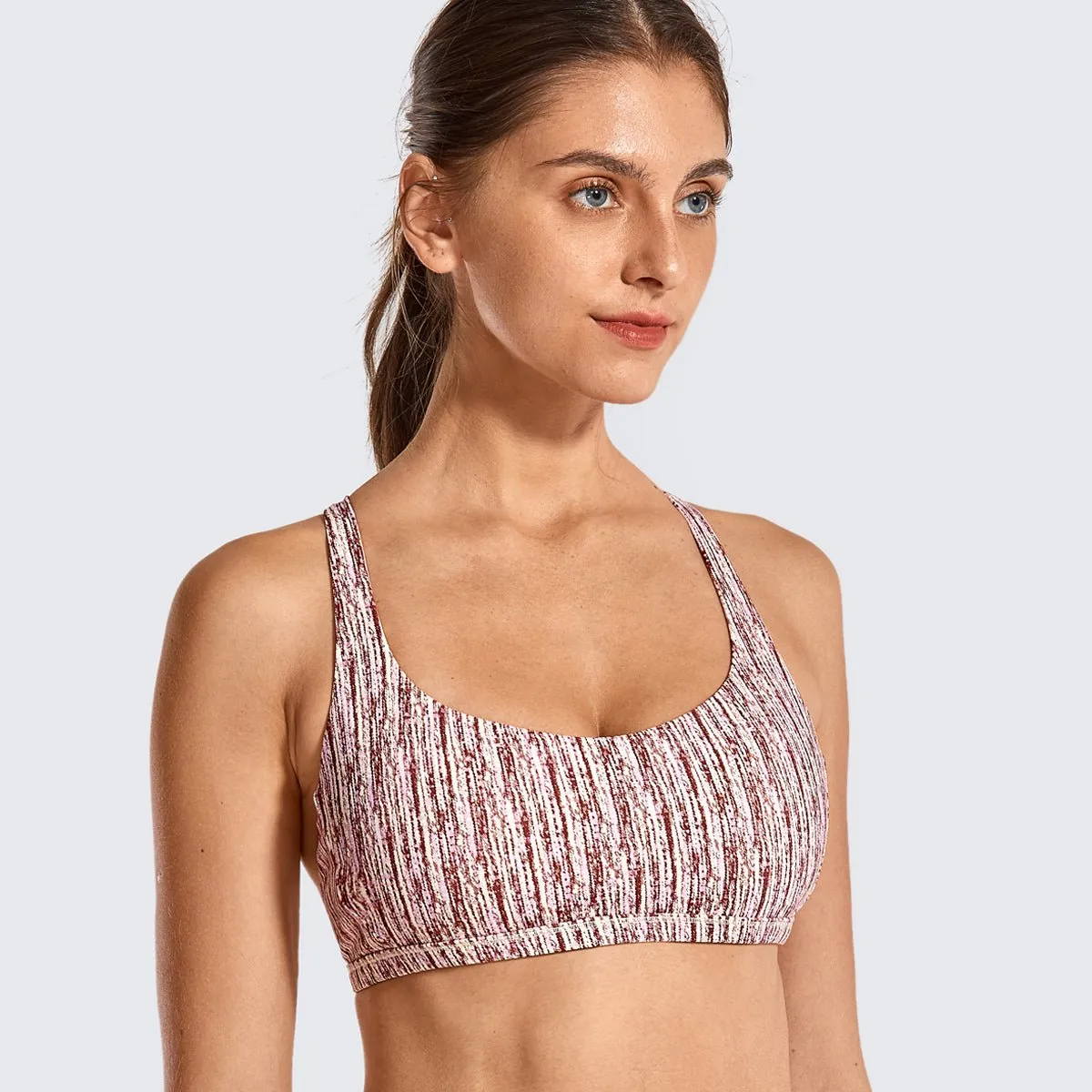 Sexy Criss Cross Back Padded Low Impact Stripe Workout Bra