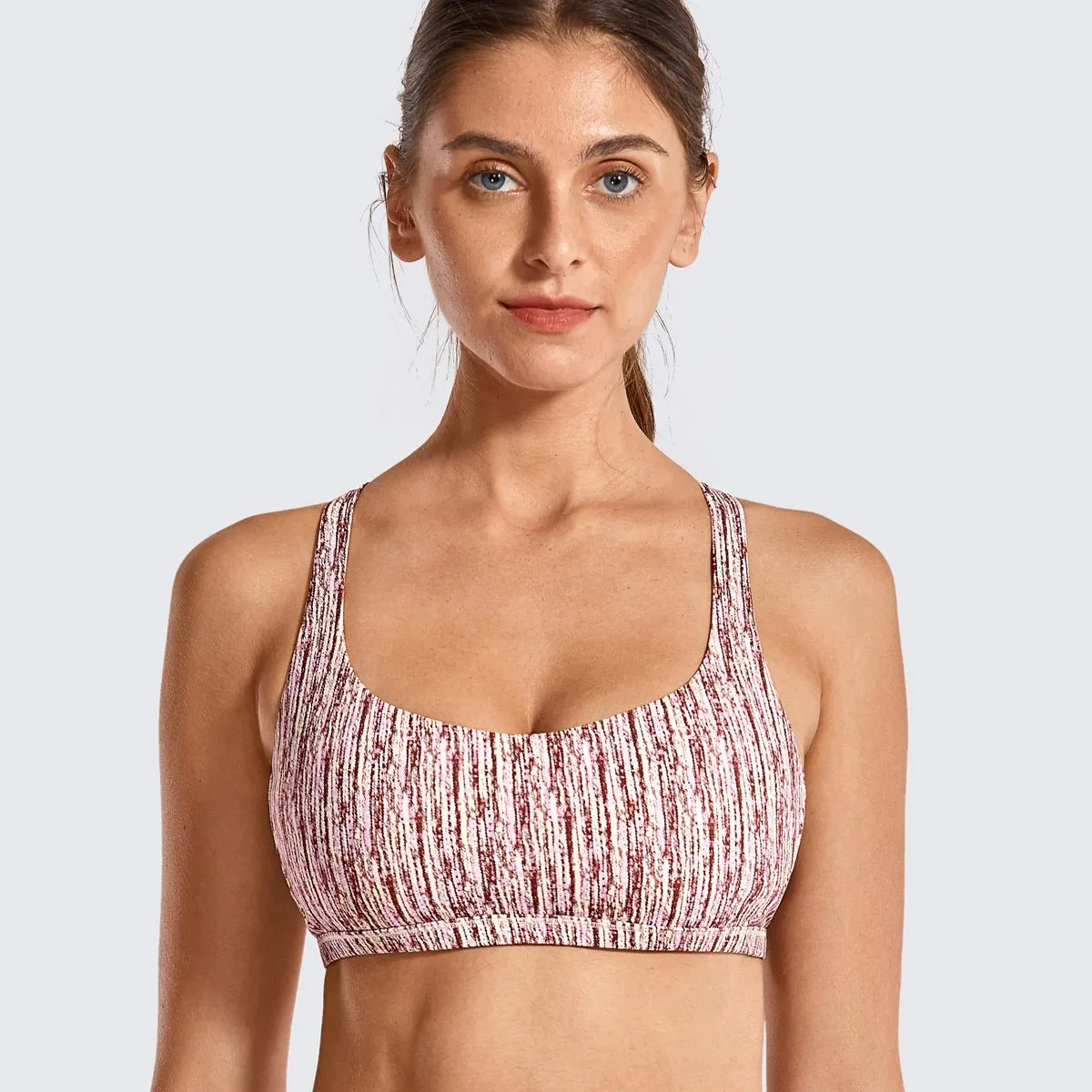 Sexy Criss Cross Back Padded Low Impact Stripe Workout Bra