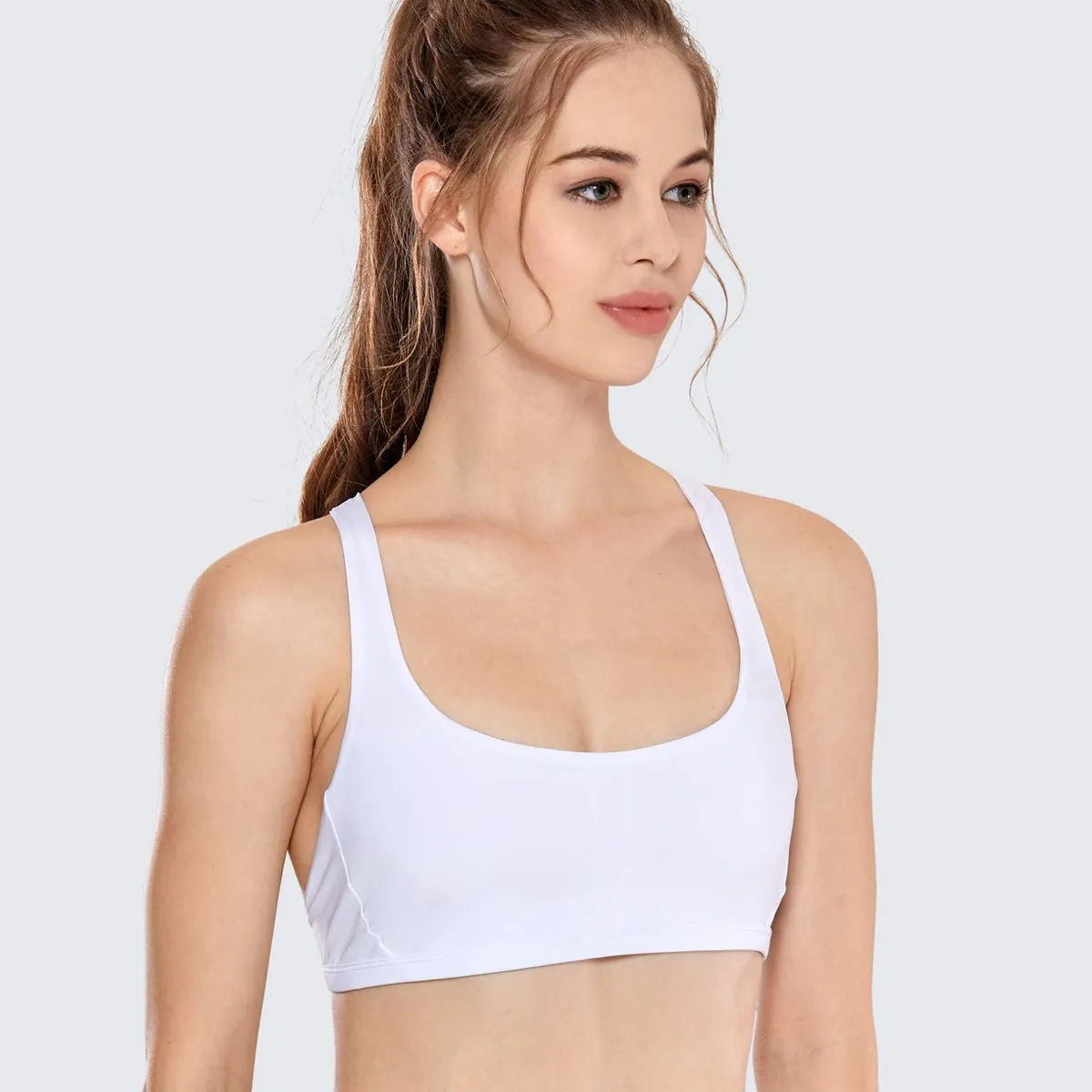 Sexy Criss Cross Back Padded Low Impact White Workout Bra