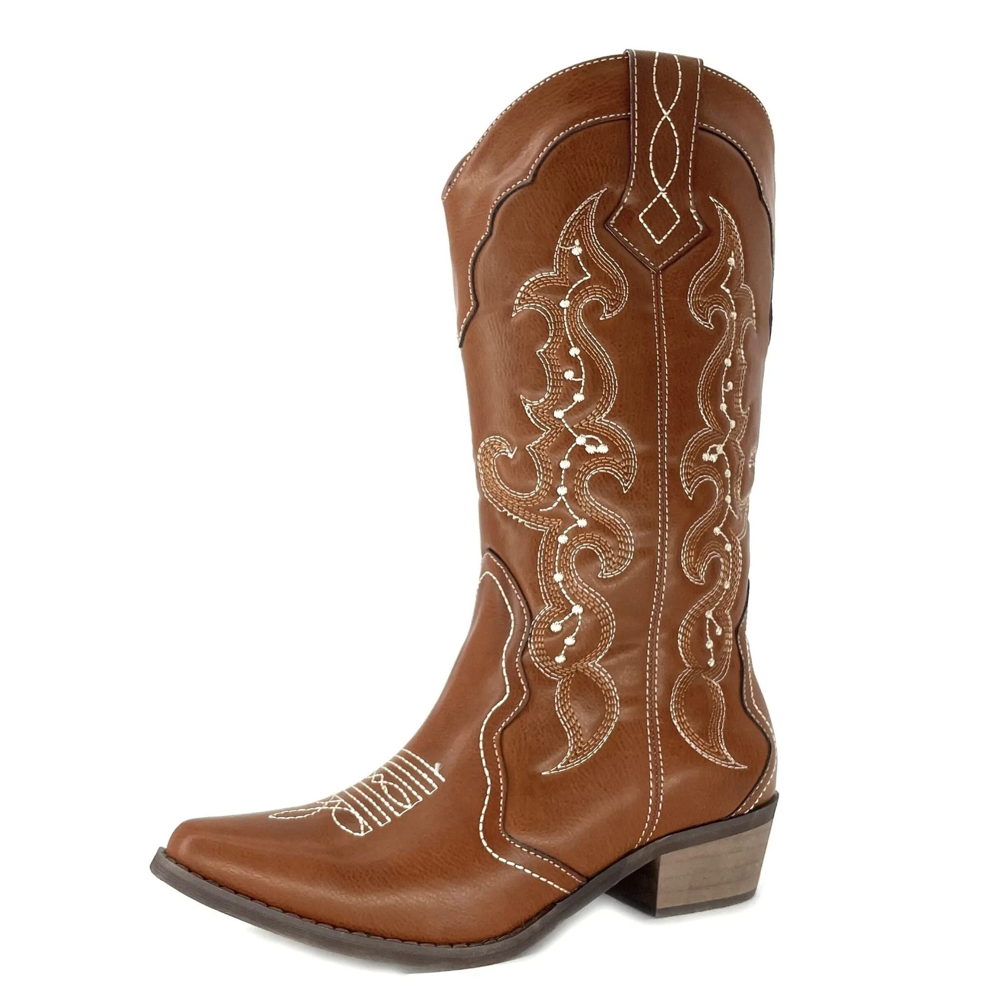 SheSole Womens Wide Calf Cowboy Cowgirls Boots Tan