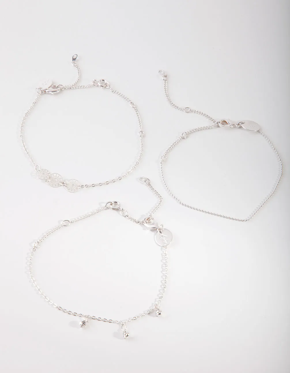 Silver 3 Disc Friendship Anklet Bracelet Pack