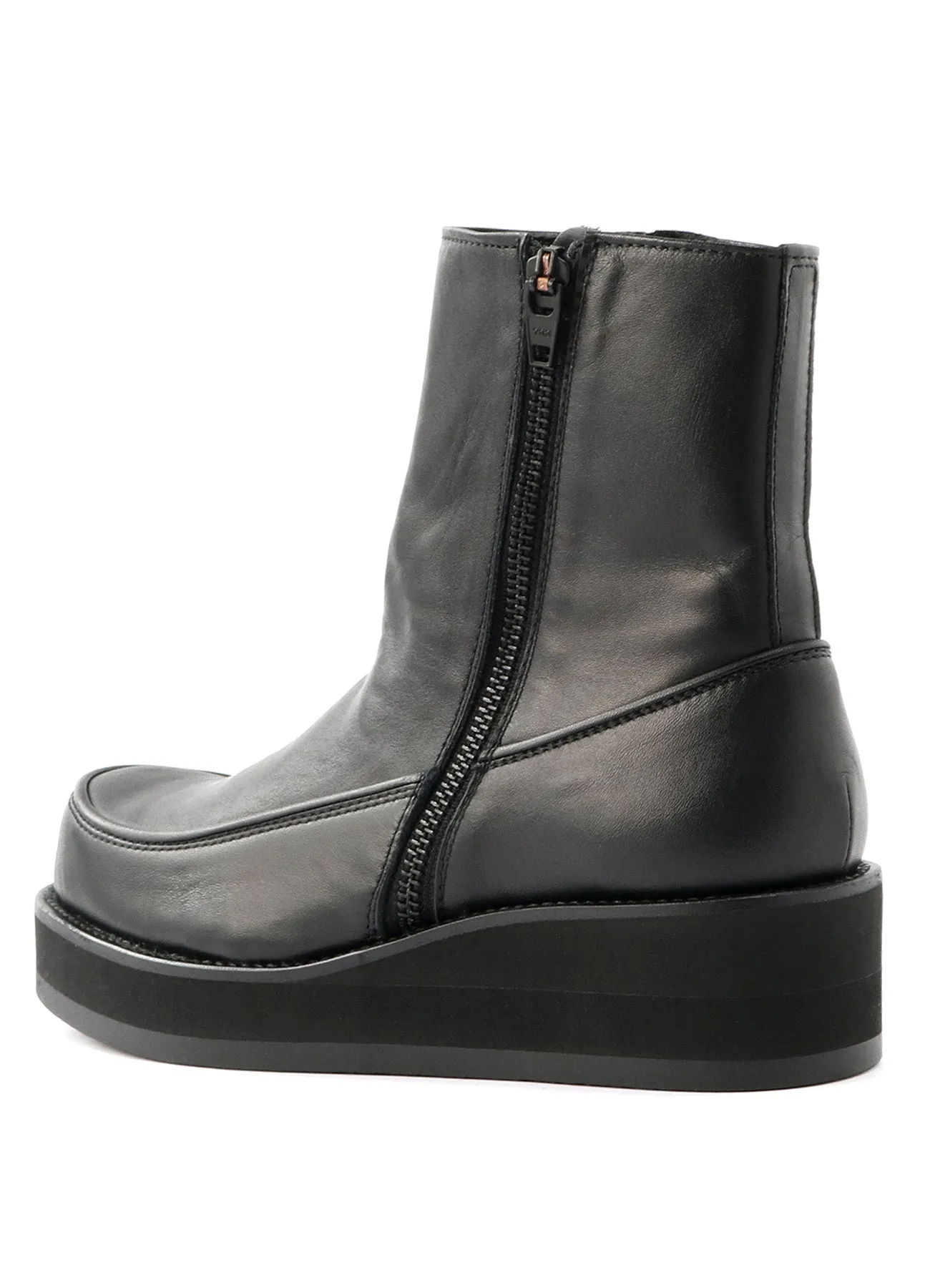 Smooth Leather Thick Sole W-Zip Boots